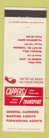 Matchbook Cover - Cappers Transport Palmerston Wellington Levin New Zealand