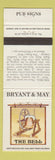 Matchbook Cover - Bryant and May Pub Signs UK England The Bell