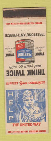 Matchbook Cover - Prestone Anti Freeze United Way Canada WEAR
