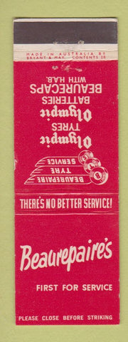 Matchbook Cover - Olympic Tires Batteries Australia  Beaurepaire's