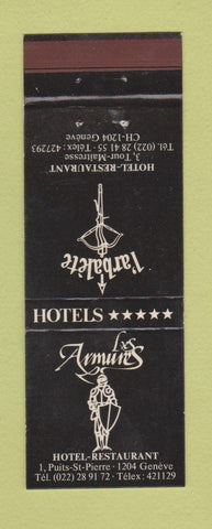 Matchbook Cover - Les Armure's Hotel Restaurant Geneve Geneva