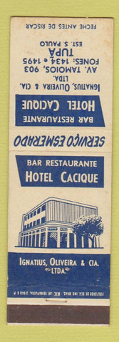 Matchbook Cover - Hotel Cacique Sao Paulo Brazil