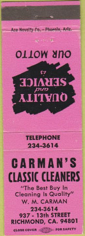 Matchbook Cover - Garman's Cleaners Richmond CA pink
