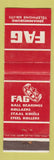Matchbook Cover - FAG Ball Bearings Johannesburg South Africa