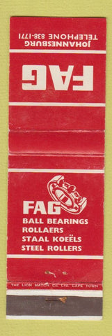 Matchbook Cover - FAG Ball Bearings Johannesburg South Africa