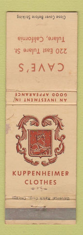 Matchbook Cover - Kuppenheimer Men's Clothes Cave's Tulare CA