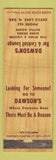 Matchbook Cover - Dawson's Bar Cocktail Lounge Devils Lake ND WORN