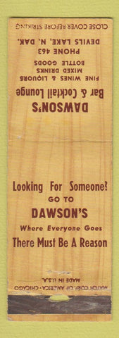 Matchbook Cover - Dawson's Bar Cocktail Lounge Devils Lake ND WORN