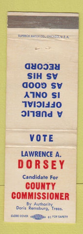 Matchbook Cover - Lawrence Dorsey County Commissioner Election Frederick MD WEAR