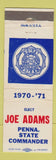 Matchbook Cover - American Legion Joe Adams PA State Commander