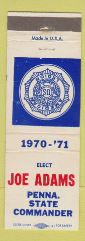 Matchbook Cover - American Legion Joe Adams PA State Commander