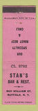 Matchbook Cover - Stan's Bar Restaurant Buffalo NY WEAR
