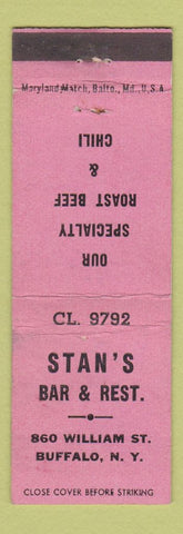 Matchbook Cover - Stan's Bar Restaurant Buffalo NY WEAR