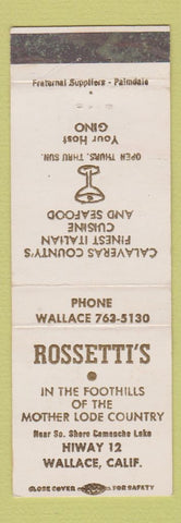 Matchbook Cover - Rossetti's Restaurant Wallace CA