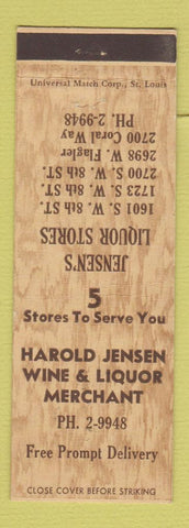 Matchbook Cover - Harold Jensen Wine Liquor Store Miami FL