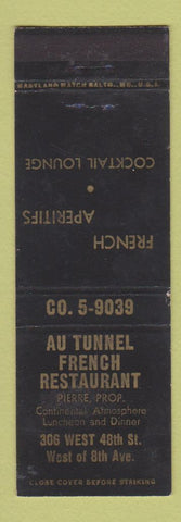 Matchbook Cover - Au Tunnel French Restaurant New York City? WEAR