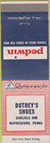 Matchbook Cover - Pedwin Shoes Dutrey's Waynesboro PA