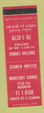 Matchbook Cover - Monterry Lounge Marrero Gretna LA
