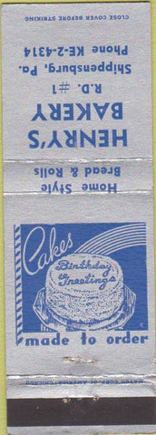 Matchbook Cover - Henry's Bakery Shippensburg PA
