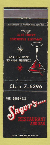 Matchbook Cover - Sager's Restaurant New York City
