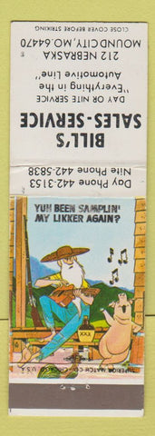 Matchbook Cover - Bill's Sales Auto Parts Mound City MO hillbilly WORN BACK