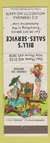 Matchbook Cover - Bill's Sales Auto Parts Mound City MO hillbilly WORN BACK