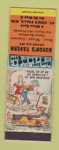 Matchbook Cover - Burch's Tavern St Croix Falls WI hillbilly WEAR