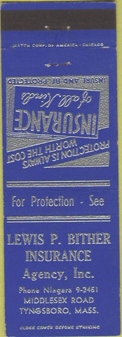 Matchbook Cover - Lewis Bither Insurance Tyngsboro MA