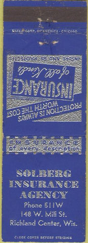 Matchbook Cover - Solberg Insurance Richland Center WI
