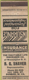 Matchbook Cover - BG Shavern Insurance Dunbar WV WORN