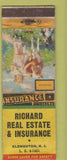 Matchbook Cover - Richard Real estate Insurnace Clementon NJ WORN