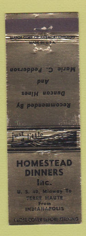 Matchbook Cover - Homestead Dinners between Terre Haute Indianapolis IN