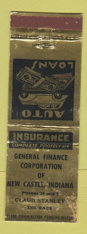 Matchbook Cover - General Finance Corp New Castle IN Claud Stanley WORN