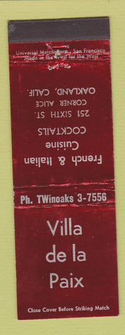 Matchbook Cover - Villa de la Paix French Restaurant Oakland CA