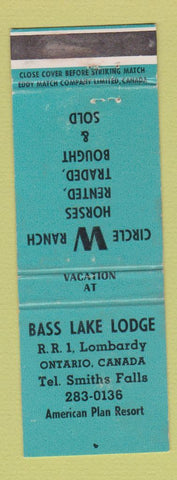 Matchbook Cover - Bass Lake Lodge Lombardy ON