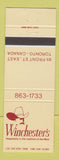 Matchbook Cover - Winchester's Toronto ON