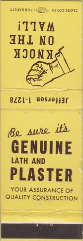 Matchbook Cover - Genuine Plaster Lath Orange County WORN