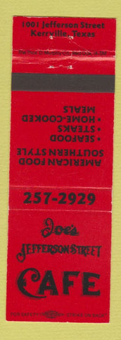 Matchbook Cover - Joe's Jefferson Street Cafe Kerrville TX