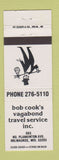 Matchbook Cover - Bob Cook's Vagabond Travel Service Milwaukee WI