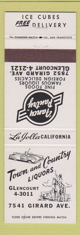 Matchbook Cover - Town and Country Liquors La Jolla CA