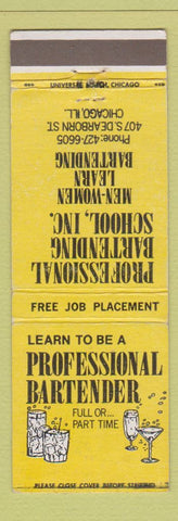Matchbook Cover - Professional Bartending School Chicago IL