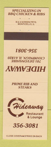 Matchbook Cover - Hideaway Restaurant Champaign IL