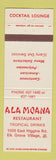 Matchbook Cover - Ala Monana Restaurant Tropical Drinks Elk Grove Village IL