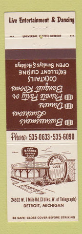 Matchbook Cover - Oak Barrel Supper Club Detroit MI