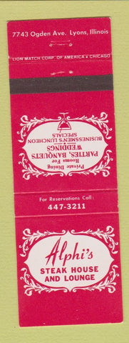 Matchbook Cover - Alphi's Steak House Lyons IL