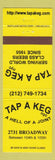 Matchbook Cover - Tap A Keg Bar New York City