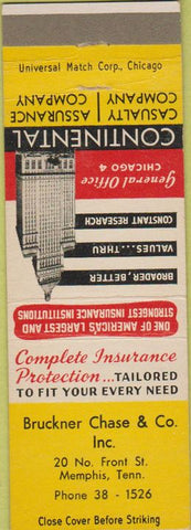 Matchbook Cover - Continental Insurance Memphis TN Bruckner