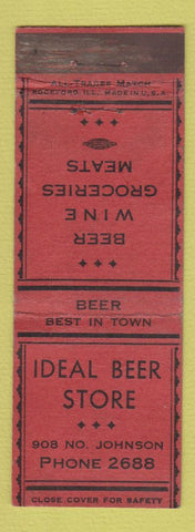 Matchbook Cover - Ideal Beer Store WORN BACK