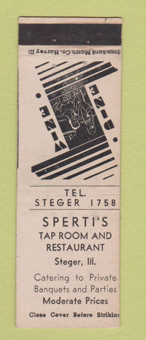 Matchbook Cover - Sperti's Tap Room Restaurant Steger IL