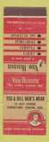 Matchbook Cover - Van Heusen Men's Clothes Ted & Bill Youngstown Sebring OH